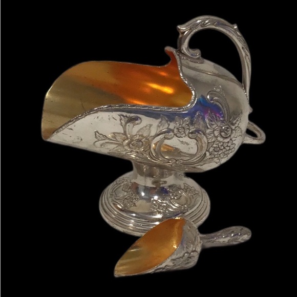 Vintage RAIMOND Pedestal Sugar Scuttle with Scoop, Russian, Silver-plate, Bronze - Picture 3 of 10